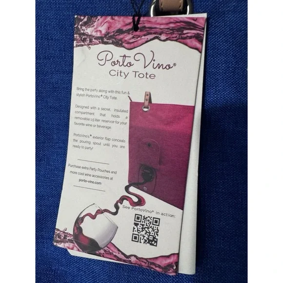 NWT Portovino City Tote Bag Blue Canvas Wine Purse With Hidden Insulated Compart - Picture 7 of 12